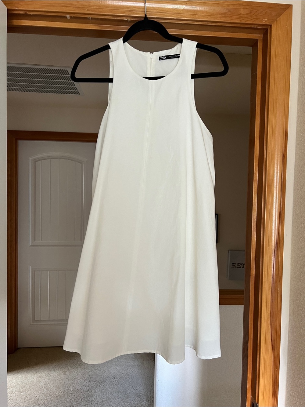 Zara White Sleeveless Midi Swing Dress